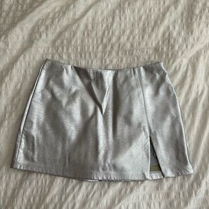 Silver metallic Pencil Mini Skort with Slit